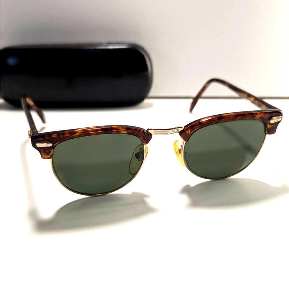 80s 90s Vintage Sunglasses Golden Accents Tortoise Sunglasses Classic Glass Lens - Picture 1 of 11